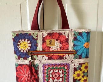 Granny flower drawstring project bag