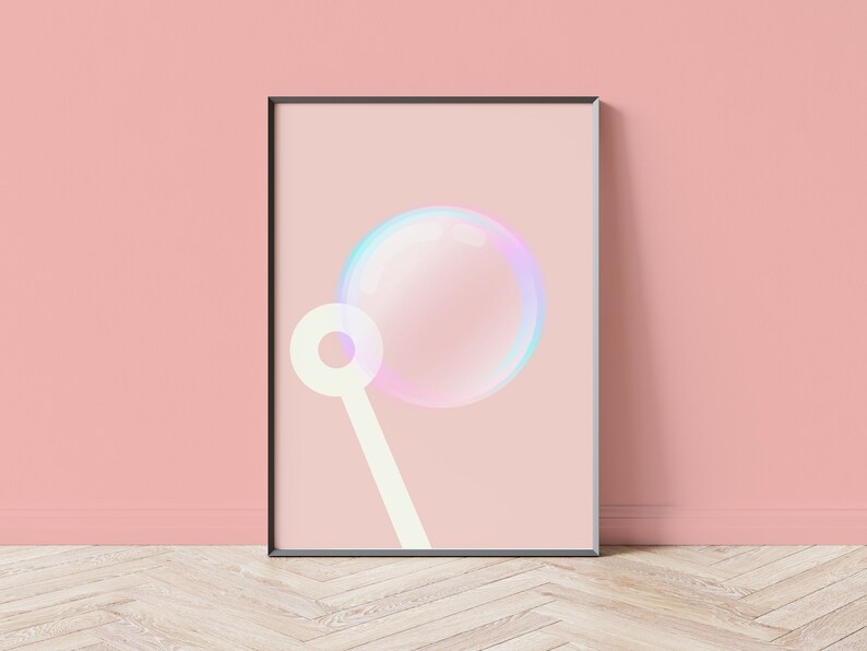 Bubble Wall Art Print Pink Wall Art Digital Art Print Minimalist Wall Art Bubble Print cheap digital art prints image 1