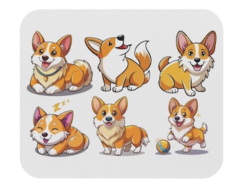 Corgi Cartoon Illustrations Mouse Pad: Playful Dog Desk Mat