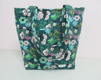 Green Floral Tote Bag