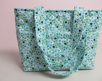 Turquoise,Lime Green and Black Floral Handbag