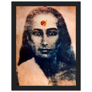 Framed Mahavatar Babaji Artwork – Mystical Sepia Portrait with Bindi | Spiritual Home Decor | 13x18cm or 15x20cm