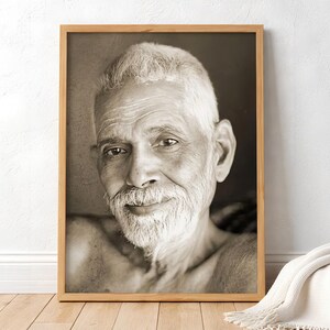 Impresión artística enmarcada de Ramana Maharshi / Arte mural de meditación sagrada