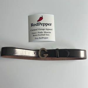 Authentic Gucci G Buckle Bronze Patent Leather Belt