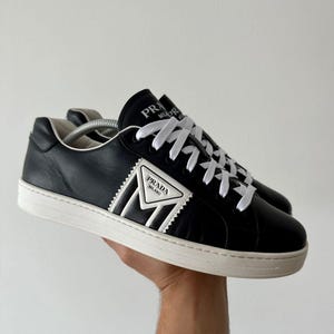 Prada District Triangle Logo Black Leather Sneakers US 8.5 Men’s 4E3544