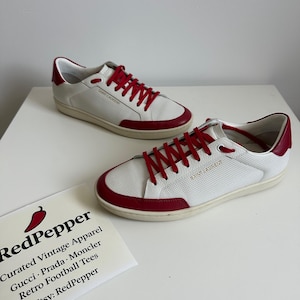 Saint Laurent Paris White Red Leather Sneakers US 8.5 – Like New Luxury Designer Low Top Trainers – Men’s Italian Shoes