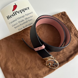 Gucci Women’s Leather Belt 90-36, Reversible Black & Pink, Interlocking GG Buckle, Luxury Designer Belt Excellent Condition