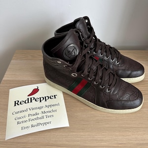 Gucci GG Guccissima Brown Leather High Top Sneakers – US 9.5 – Authentic Men&#39;s Designer Shoes