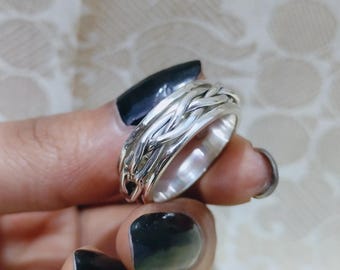 925 Sterling Silver Vintage Mexico Braided / Woven Rotating Band