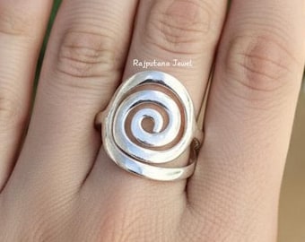 Sterling Silver Spiral Ring, Minimalist Swirl Boho Jewelry, Handmade Adjustable Band