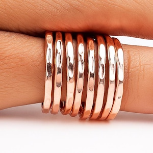 Stacking Handmade Hammered Copper Ring Set: Rustic Unisex Design