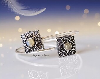 Natural Moonstone Bangle, Handmade Sterling Silver Bracelet, Stacking Boho Jewellery