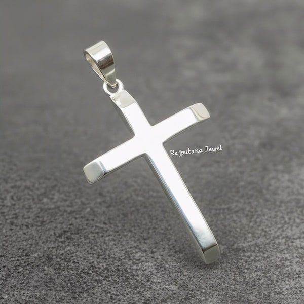Handmade Heavy 925 Sterling Silver Cross Pendant, Gift For Her