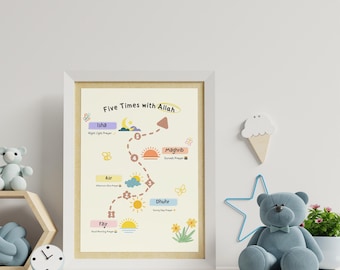 5 Daily Prayers for Kids – Islamic Educational Learning Poster | Printable PDF