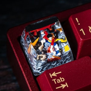 Future Pirate King Artisan Keycap, White Cloud & Red Flame Resin Keycap, Anime Hero Keycap for Gaming Keyboard, Handmade MX Keycap Gift