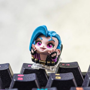 Tecla artesanal Blue Braid Rebel, tecla personalizada em resina para Cherry MX, acessório de teclado fofo com estilo punk, tecla para jogos feita à mão