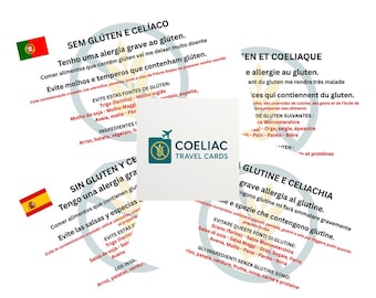 Coeliac disease, Gluten free, Translation cards, Travel Cards,