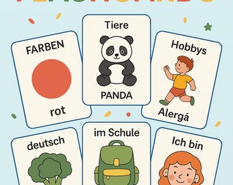 Paquete completo de tarjetas didácticas de alemán para niños | 6 temas en un solo paquete | Tarjetas didácticas en PDF