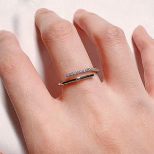 Dainty Open Ring| Sterling Silver CZ Stone Ring| Irregular Stackable Ring| Minimalist Ring| Thin Ring for Women| Adjustable Delicate Ring