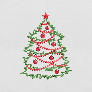 Christmas Tree Embroidery Design, Festive Holiday Tree with Ornaments Machine Embroidery File, Instant Download Dst Pes Exp Jef Vp3