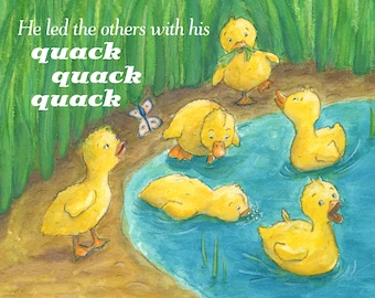 Cute Yellow Ducklings, Art, Ducks, Animals, Pond, Nursery Art, Children's Art, Print
