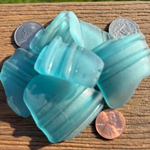 Lot of 6 Cyan Blue Sea Glass Pieces – Frosted Vintage Fragments for Jewelry, Crafts, Coastal Decor & Resin Art