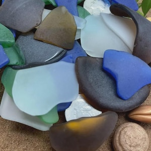 Tumbled Sea Glass – Frosted Blue, Green, Brown, Clear Pieces | Medium Size for Jewelry Making, Beach Crafts, Decor, Resin Art Supplies