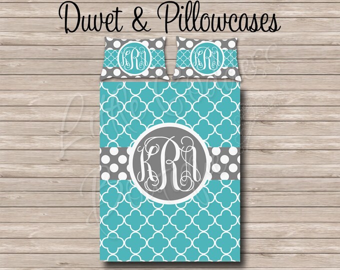 Quatrefoil REVERSIBLE Queen Twin Duvet Cover Set or King Twin xl Personalized Comforter Set Toddler Monogram Comforter Set