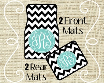 Monogrammed Car Accessories Set, Car Mats, Keychain, License Plate & Frame, Personalized Coasters, Seat Belt Cover, Seat Bag, Chevron