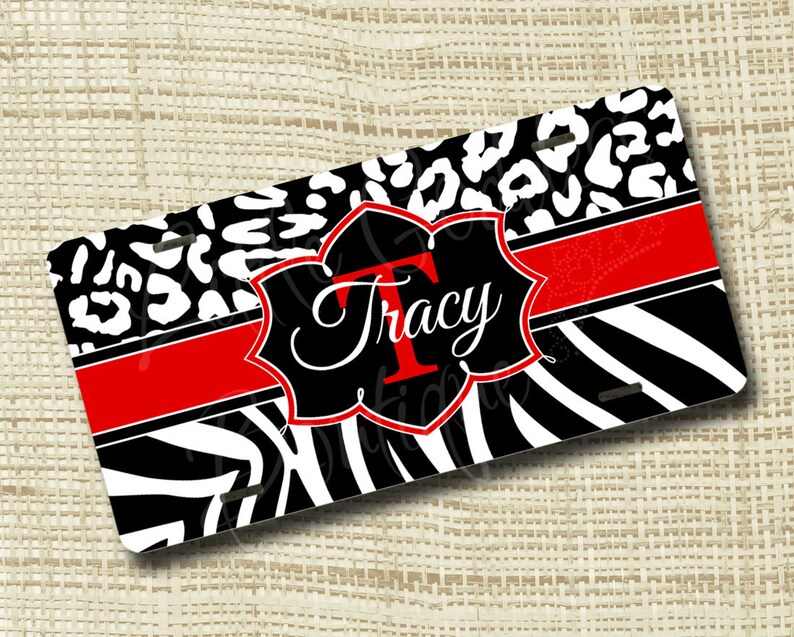 Custom Black /& White Monogrammed License Plate Swirl Print Monogram Car Tag