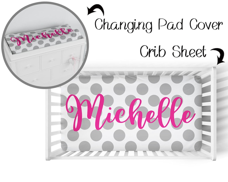 Custom Baby Decor Changing Pad Cover polka dots Baby Bedding Personalized Crib Sheet