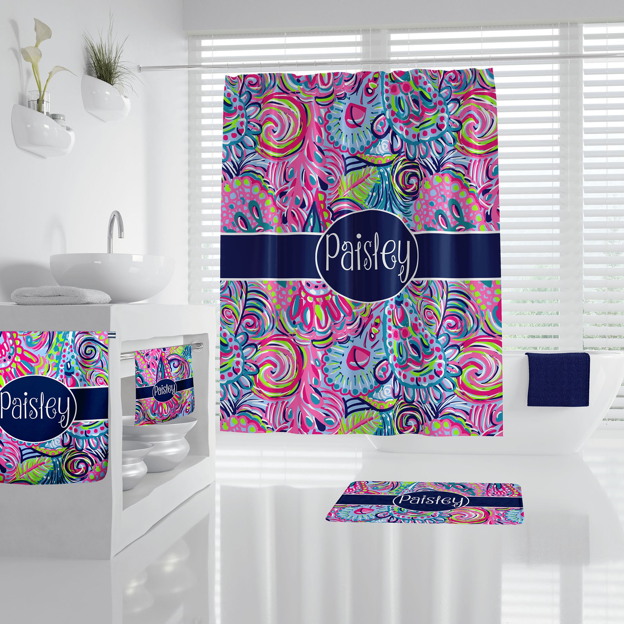 Personalized Shower Curtain Set Shower Curtain Bath Mat | Etsy