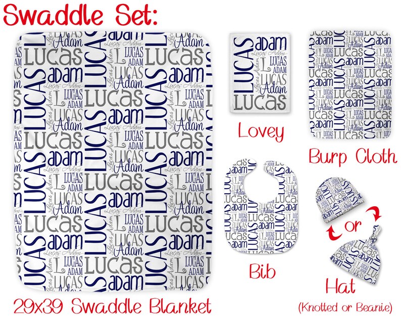 burp cloth knotted beanie hat bib photo prop monogrammed swaddle blanket Personalized baby blanket baby shower gift lovey