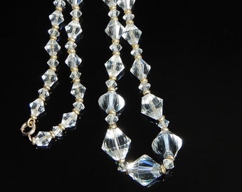 Vintage Simmons Crystal Bicone and Gold Filled Bead Necklace (No. 1682)