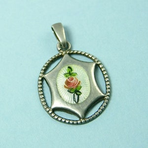 Charles Horner Sterling Enameled Guilloché Rose 1920s Pendant (No. 1211)