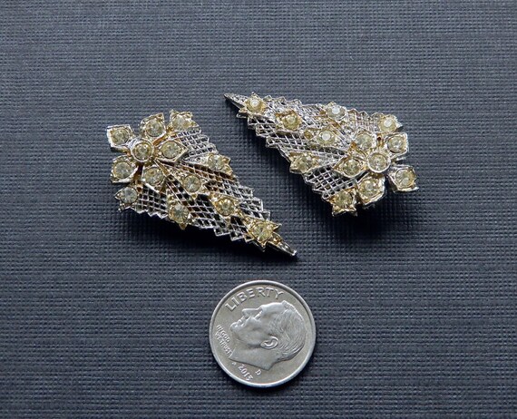 Antique Art Deco Rhinestone Rhodium Dress Clips (… - image 4