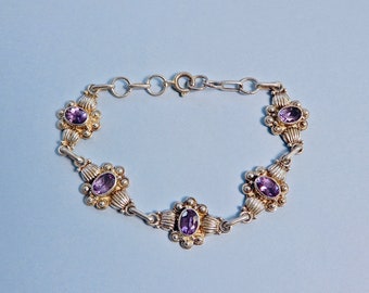 Pulsera vintage FAS de amatista de plata de ley (n.° 1620)