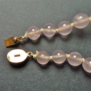 Vintage Chinese Export Pink Rose Quartz 1970s Bead Necklace with Silver Filigree Clasp No. 1402 image 4