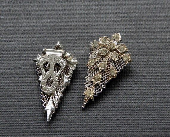 Antique Art Deco Rhinestone Rhodium Dress Clips (… - image 2