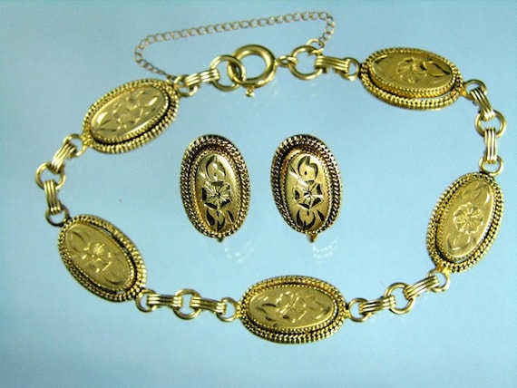 Gold Filled Engraved Pansy Victorian Revival Brac… - image 1