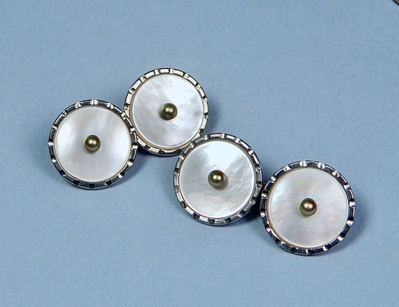 Vintage Krementz Mother of Pearl and Pearl Double… - image 1