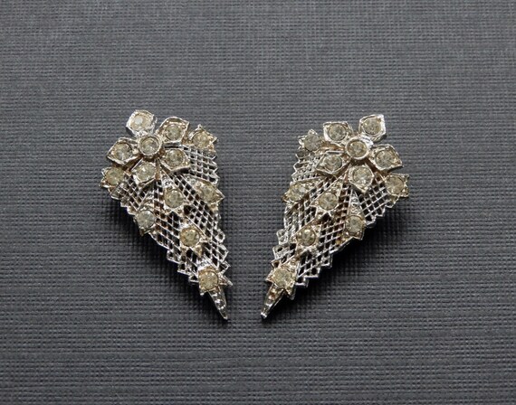 Antique Art Deco Rhinestone Rhodium Dress Clips (… - image 5