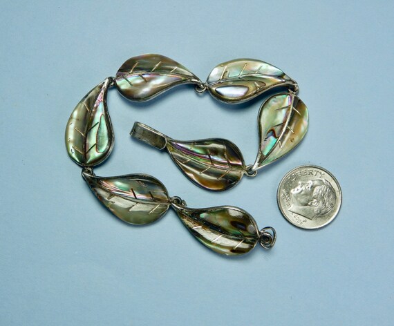 Vintage 1940s Mexican Sterling Abalone Leaf Brace… - image 7