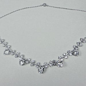 Vintage Open Back Crystal Glass Sterling Heart Necklace (No. 1638)