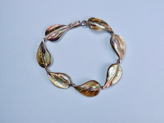 Vintage 1940s Mexican Sterling Abalone Leaf Brace… - image 6