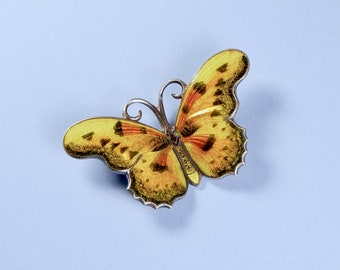 Vintage Yellow Enamel Silver Butterfly Pin (No. 1690)