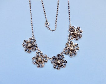 Vintage 835 European Silver Cannetille Filigree Flower Necklace (No. 1729)