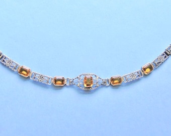 Pulsera vintage de eslabones de plata de ley con piedra amarilla Sturtevand-Whiting de S&W (n.° 1741)