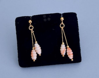 Carved Vintage Angel Skin Coral Ringed Bead Earrings (No. 1795)