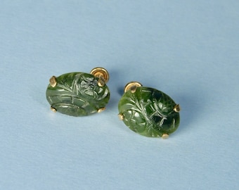 Vintage Van Dell Carved "Jade" Gold Filled Screw Back Earrings (No. 1692B)
